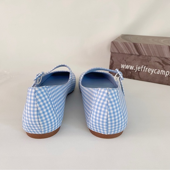 Jeffrey Campbell | Square Toe Mary Jane Flats Sky Blue Gingham Pin Up Rockabilly - Picture 8 of 12